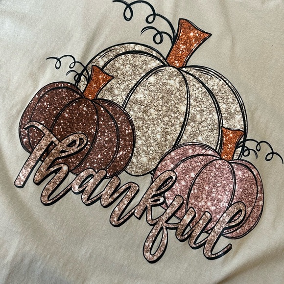 NWOT Gildan Thankful Pumpkin Faux Glitter Shirt - Picture 3 of 5